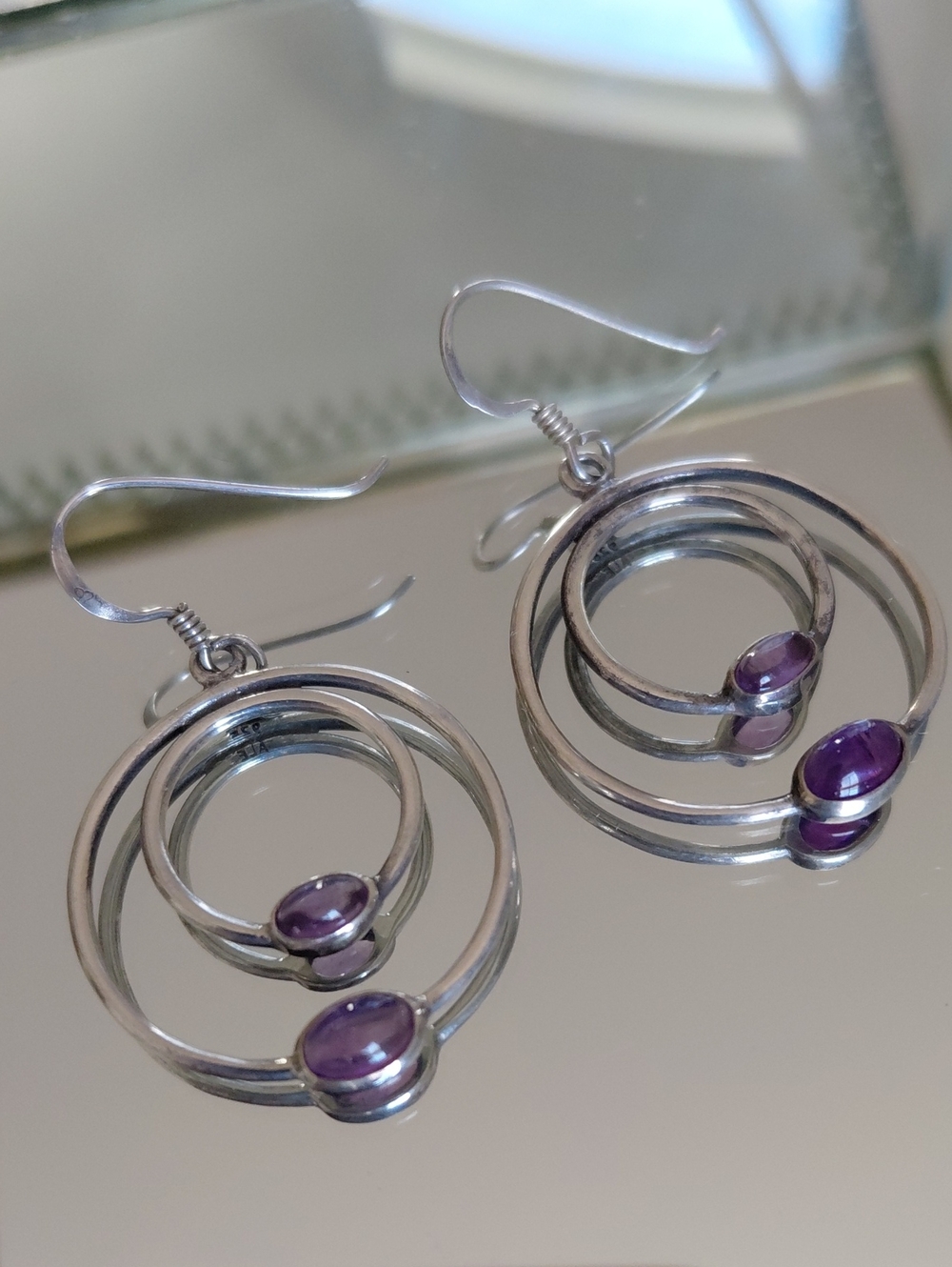 Retired Pandora Sterling Silver Amethyst Double Hoop Compose Earrings 290606AM